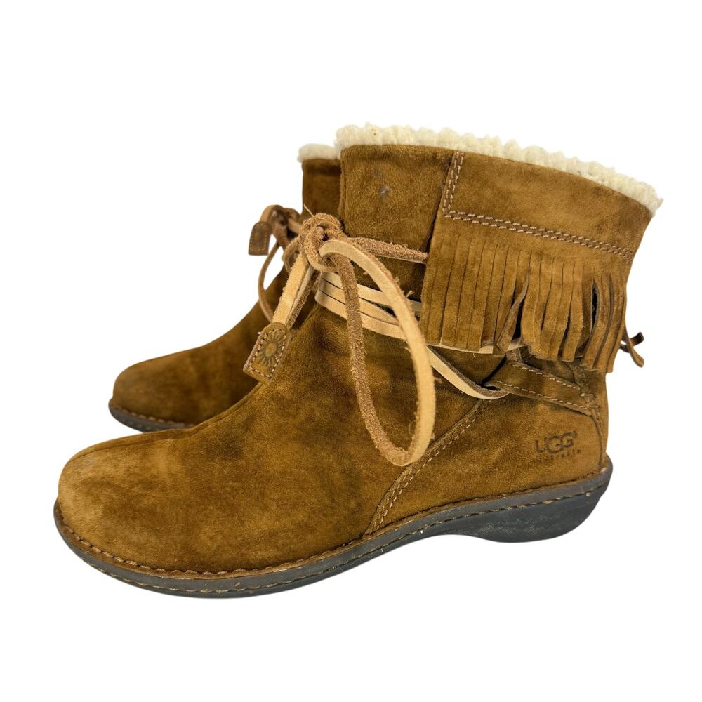 UGG Gaviota Suede Fringe Ankle Boots Womens Size 9 Brown Style 5749 - Picture 1 of 12